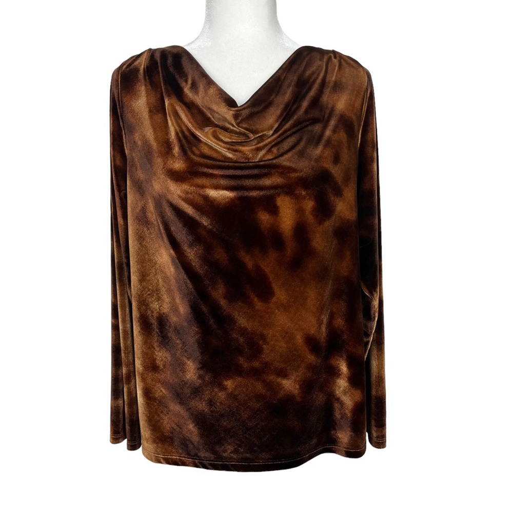 Susan Graver Velvet Draped Front Long Sleeve Top Blouse Women Small Brown